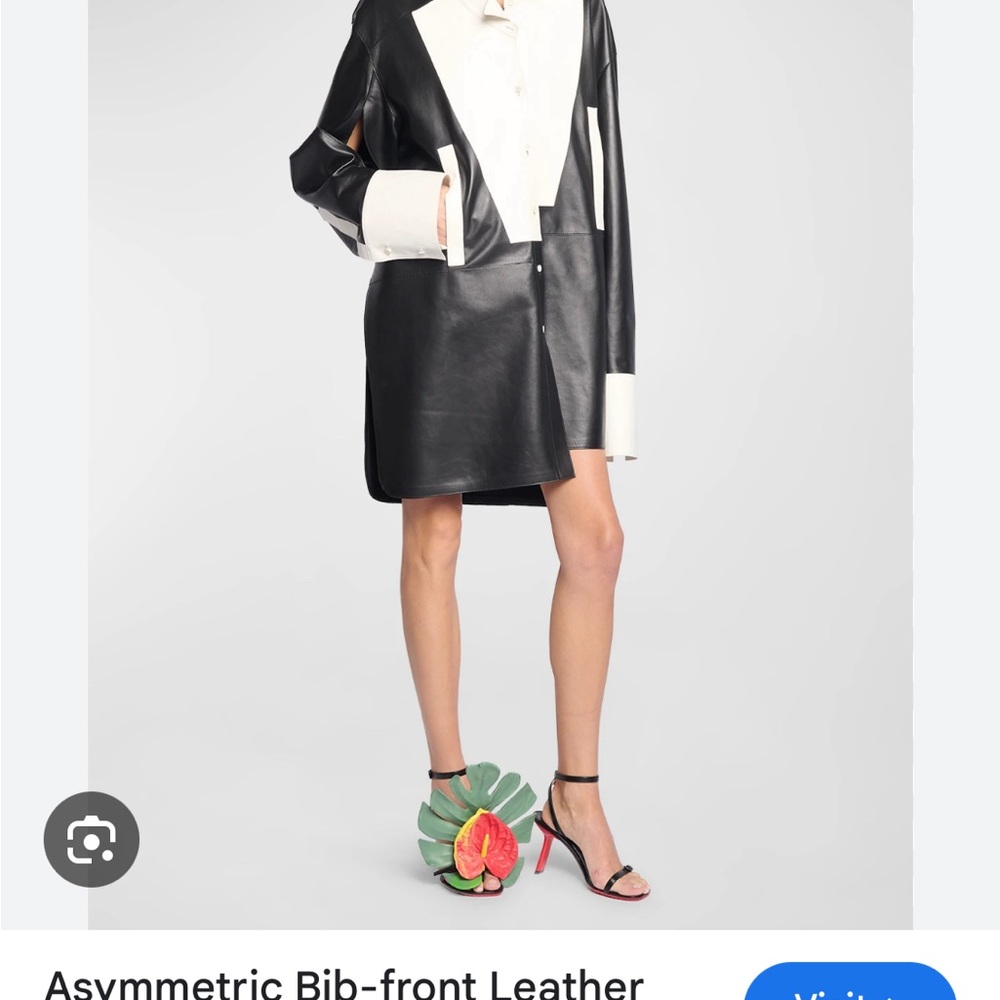 NWT Loewe black & white leather asymmetric bib front shirtdress size 36
